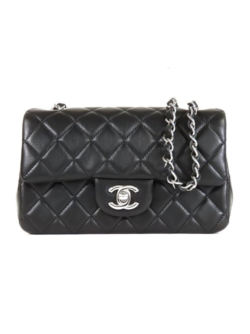 Chanel Mini Quilted Black Silver Lambskin Chain Shoulder Bag 20